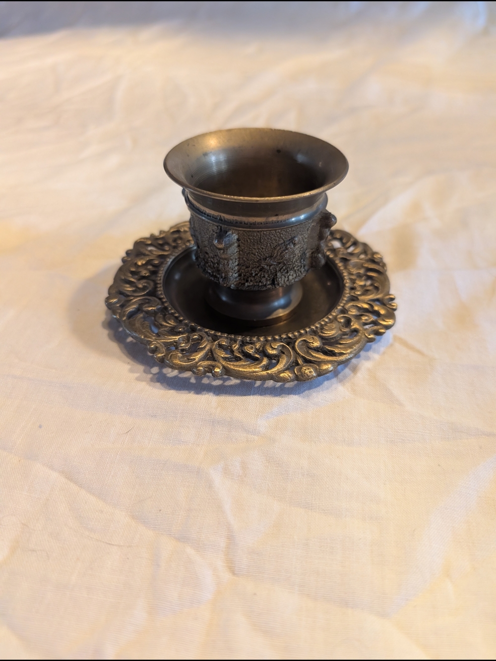 2/80$ Antique Brass Ornate Cup and Saucer